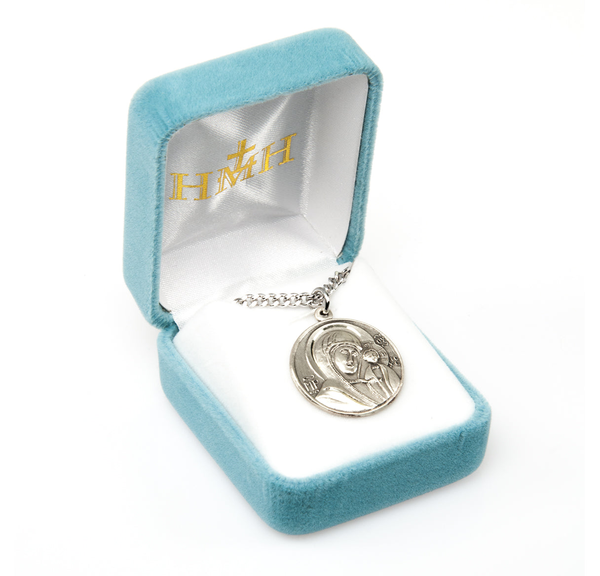 Madonna and Child Round Sterling Silver Medal Pendant with Chain | .925 Silver