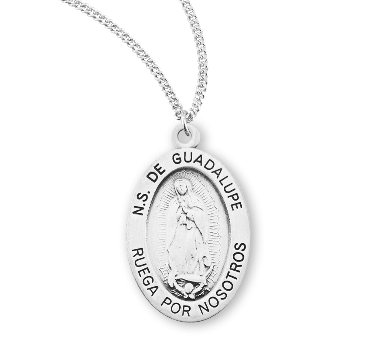 Our Lady of Guadalupe Spanish Sterling Silver Medal Pendant with Chain | .925 Silver