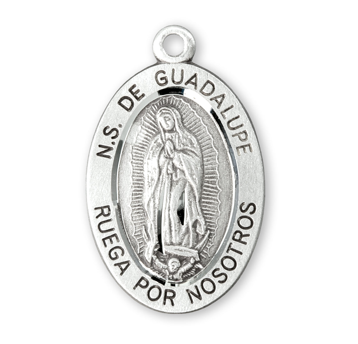 Our Lady of Guadalupe Spanish Sterling Silver Medal Pendant with Chain | .925 Silver