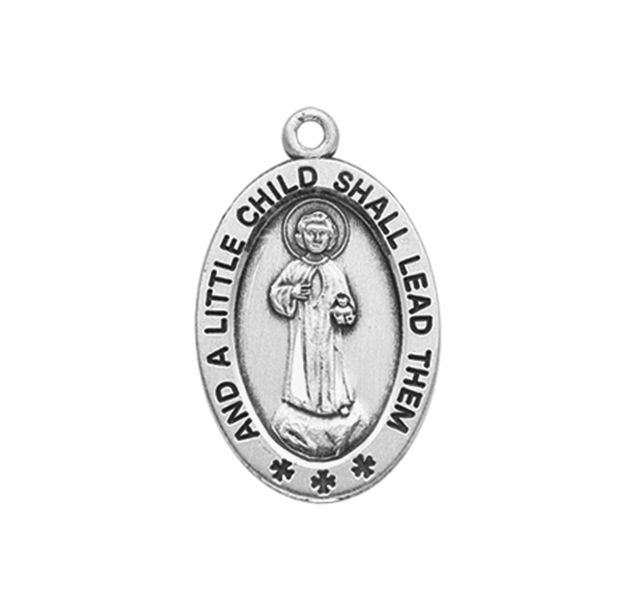 Christ "A Little Child" Oval Sterling Silver Medal Pendant with Chain | .925 Silver