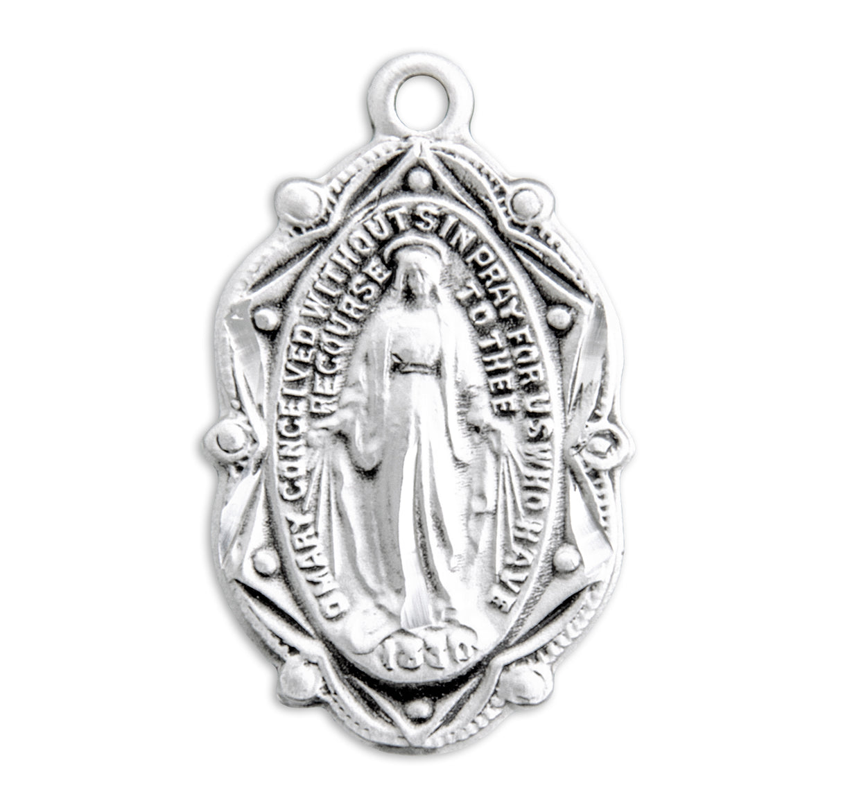 Sterling Silver Oval Miraculous Medal Pendant with Chain | .925 Silver