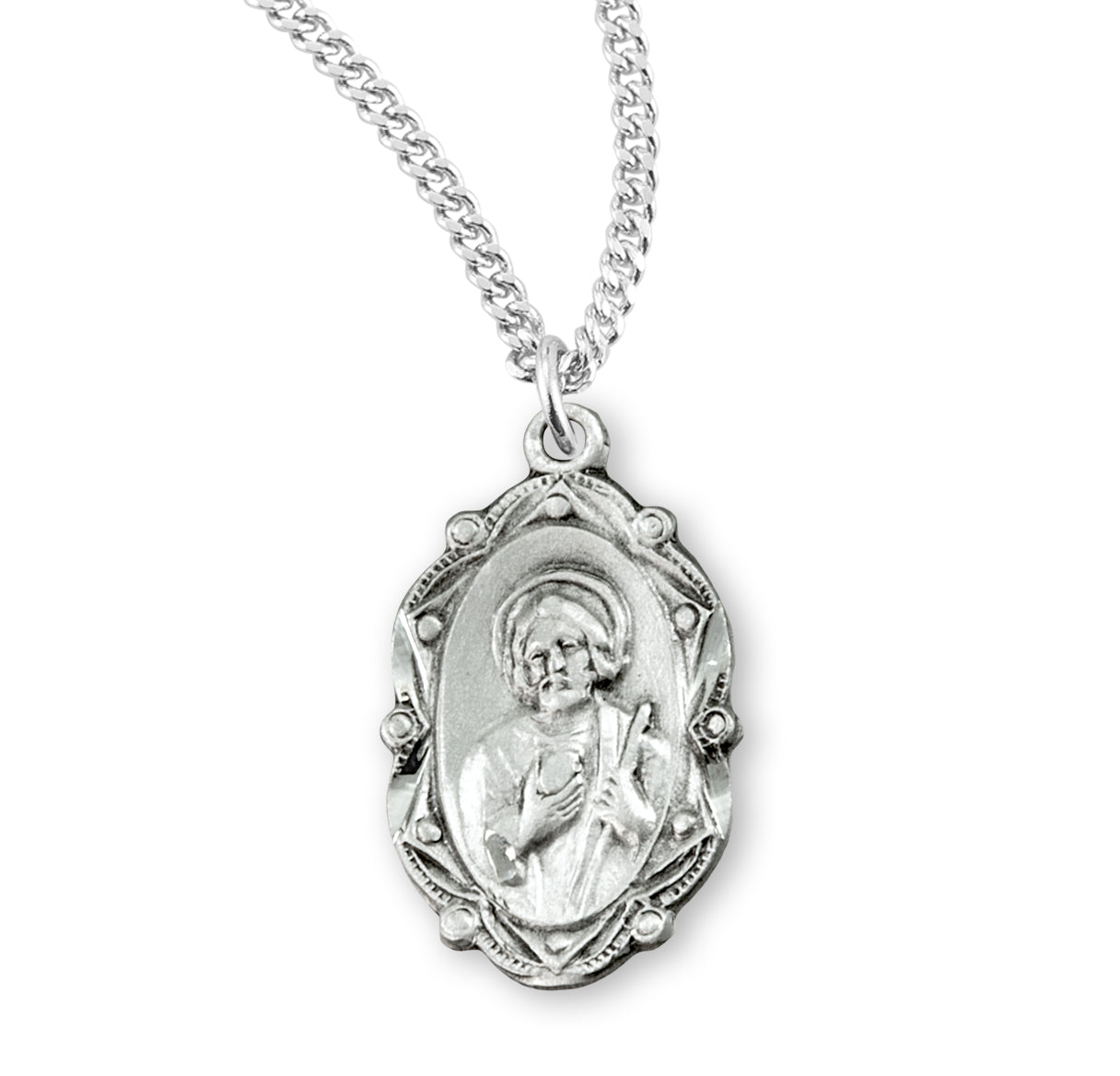 Saint Jude Oval Sterling Silver Medal Pendant with Chain | .925 Silver