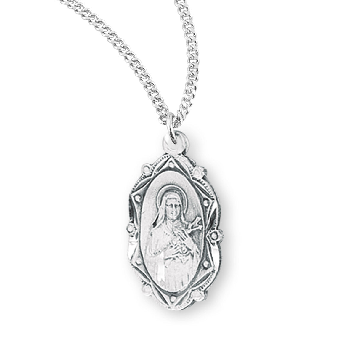 Saint Therese of Lisieux Oval Sterling Silver Medal Pendant with Chain | .925 Silver
