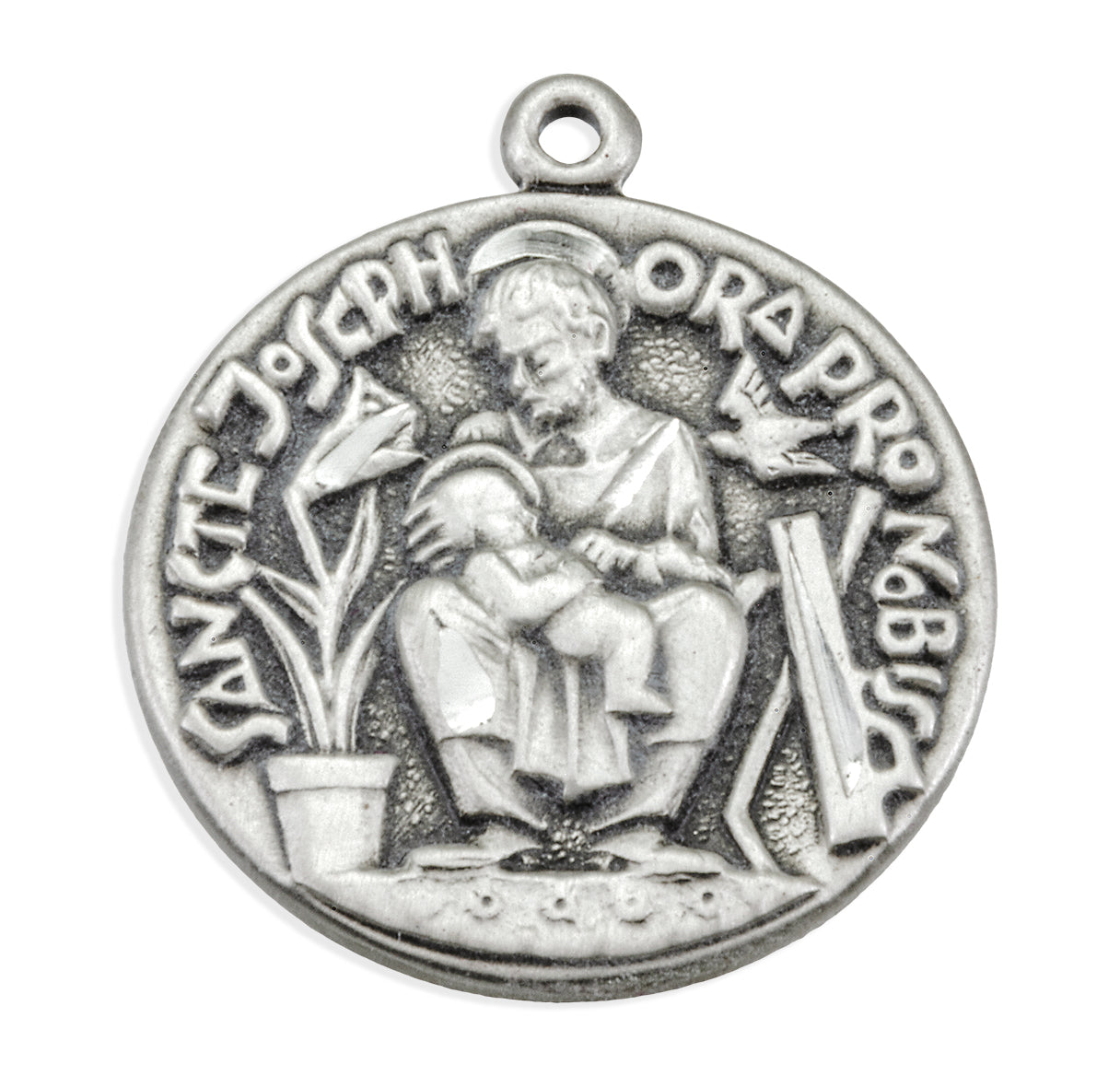 Sterling Silver St. Joseph Medal Seated with Infant Jesus Necklace | .925 Silver