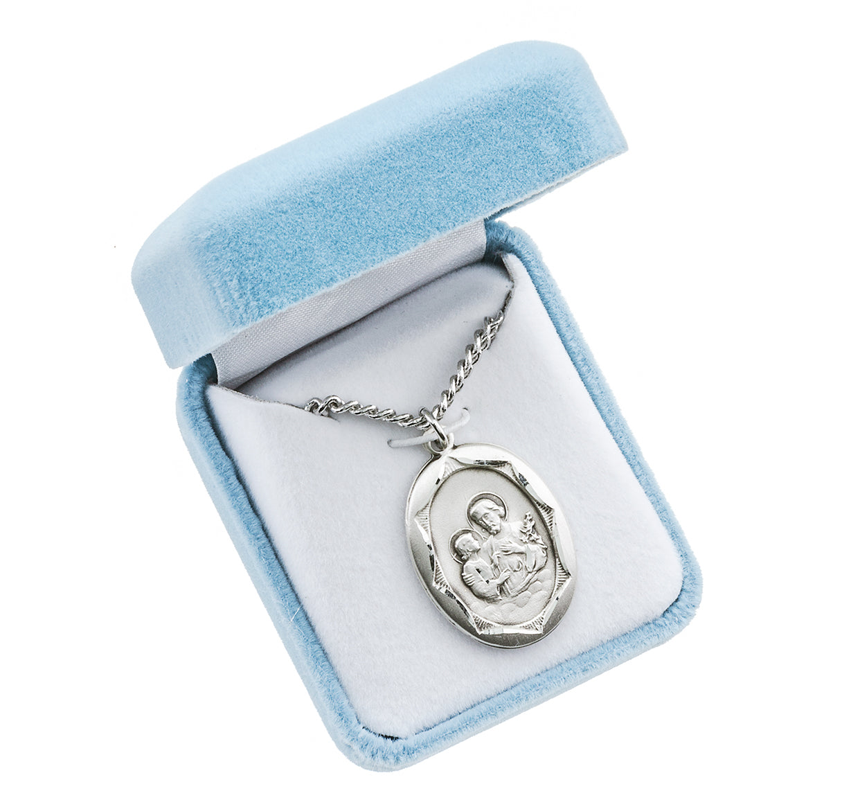 Sterling Silver St. Joseph Pendant with Scalloped Border | .925 Silver
