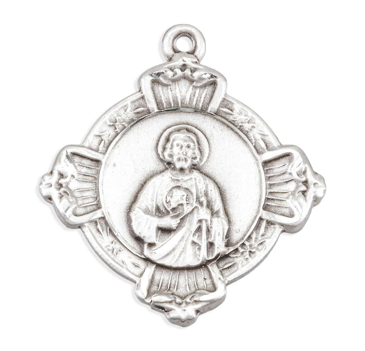 Sterling Silver St. Jude Cross Medal with Sacred Heart of Jesus Back Necklace | .925 Silver