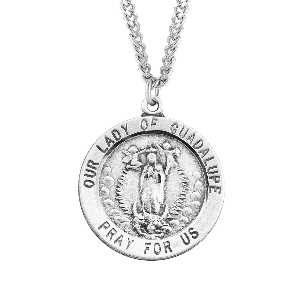 Our Lady of Guadalupe Round Sterling Silver Medal Pendant with Chain | .925 Silver