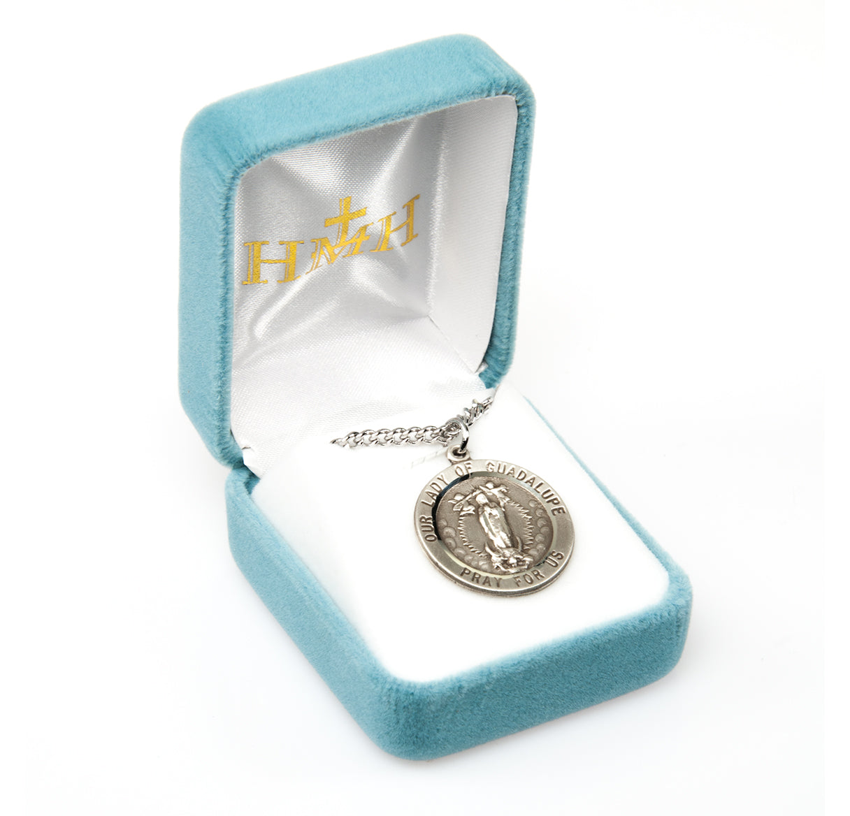 Our Lady of Guadalupe Round Sterling Silver Medal Pendant with Chain | .925 Silver