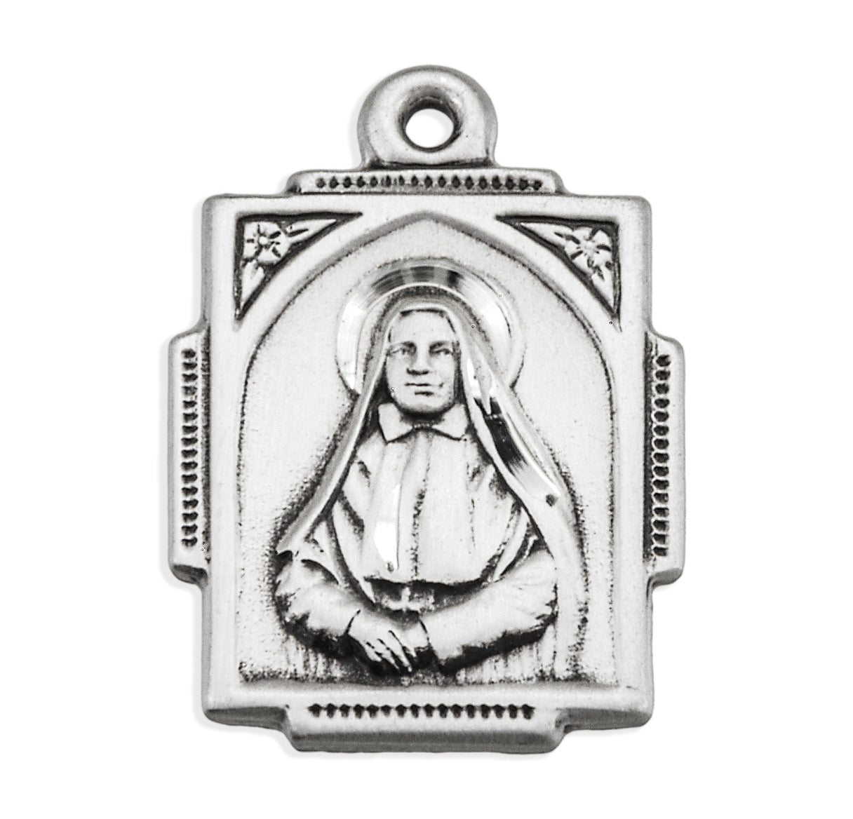 Sterling Silver St. Frances X. Cabrini Square Medal Pendant with Chain | .925 Silver
