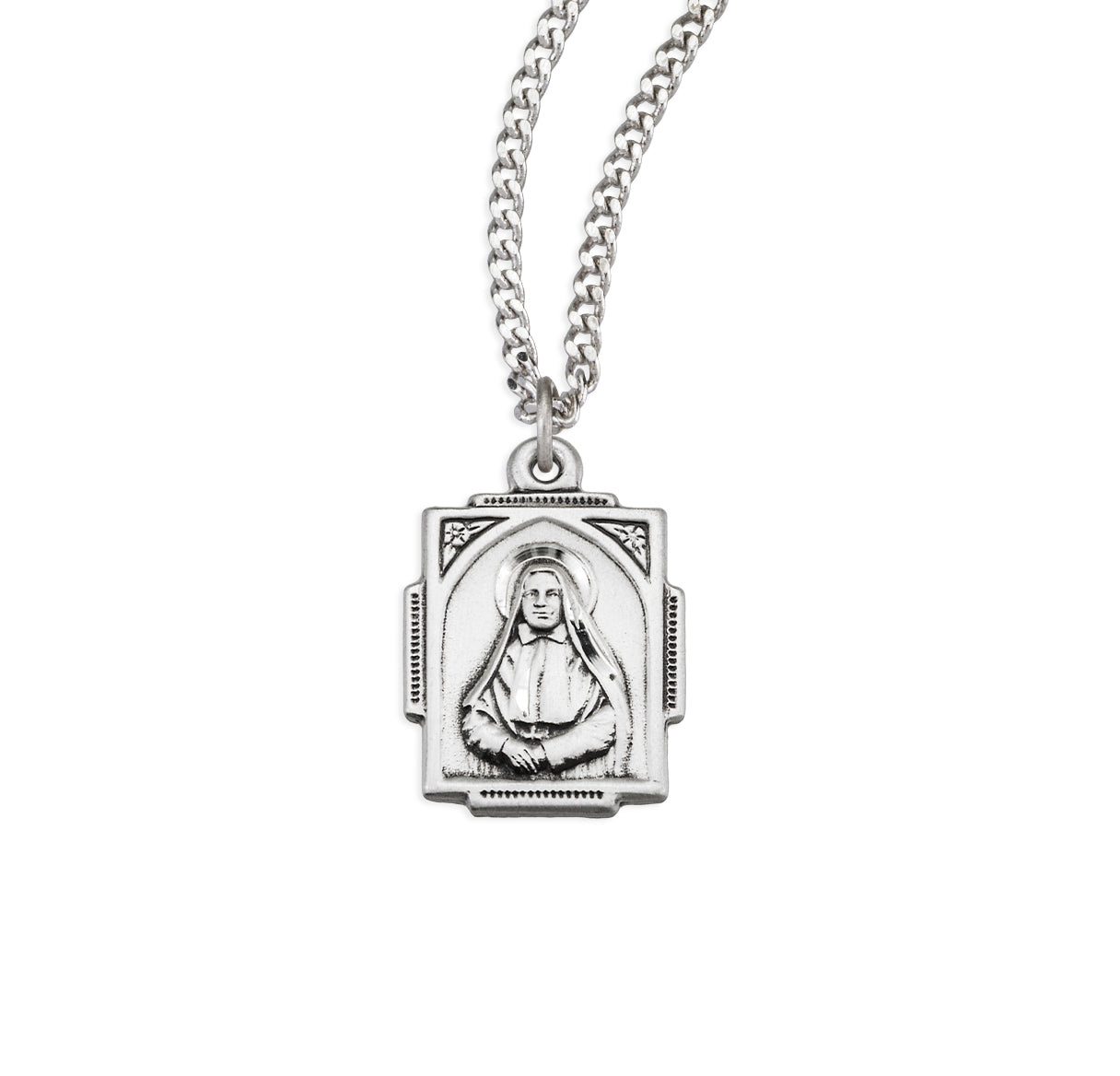 Sterling Silver St. Frances X. Cabrini Square Medal Pendant with Chain | .925 Silver