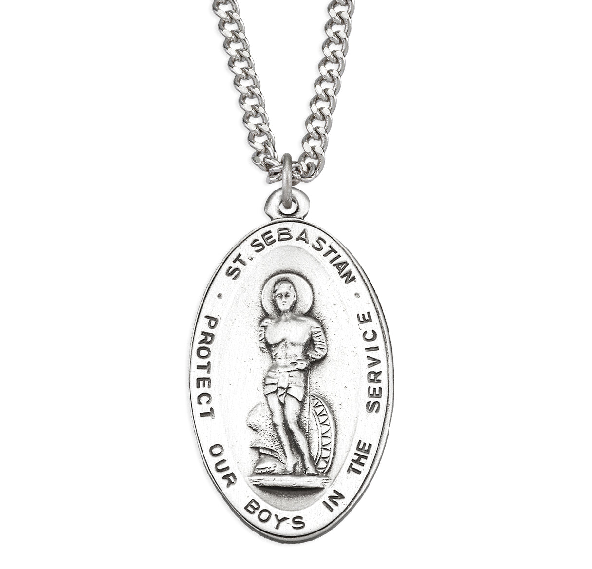 Sterling Silver St. Sebastian Protector of those in Miltary Service Medal Pendant with Chain | .925 Silver