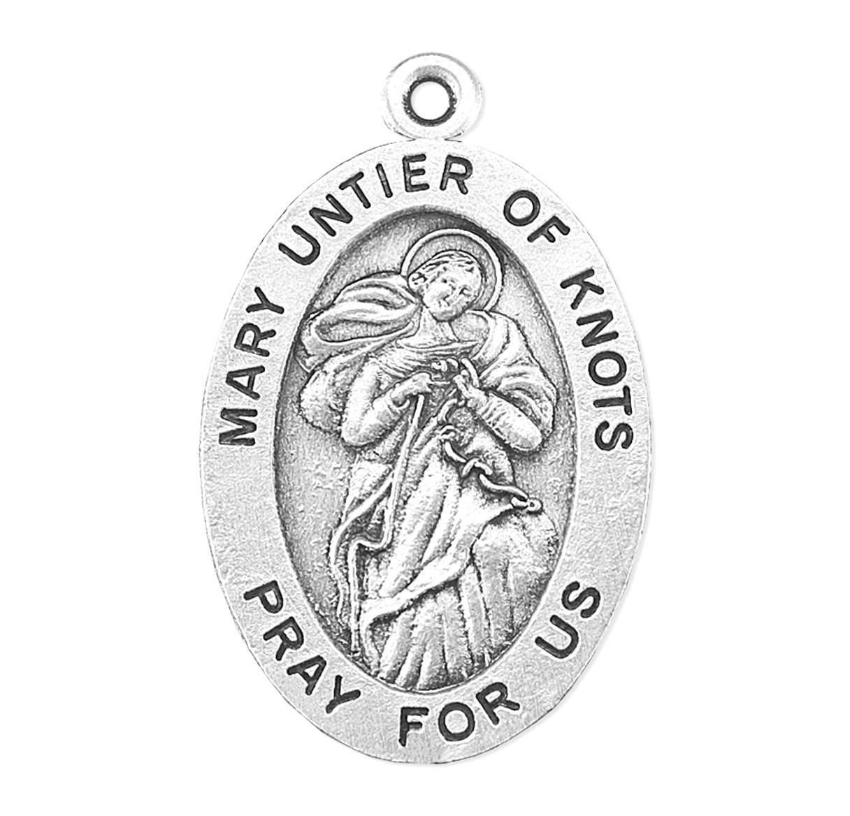 Mary Untier of Knots Oval Sterling Silver Medal Pendant with Chain | .925 Silver