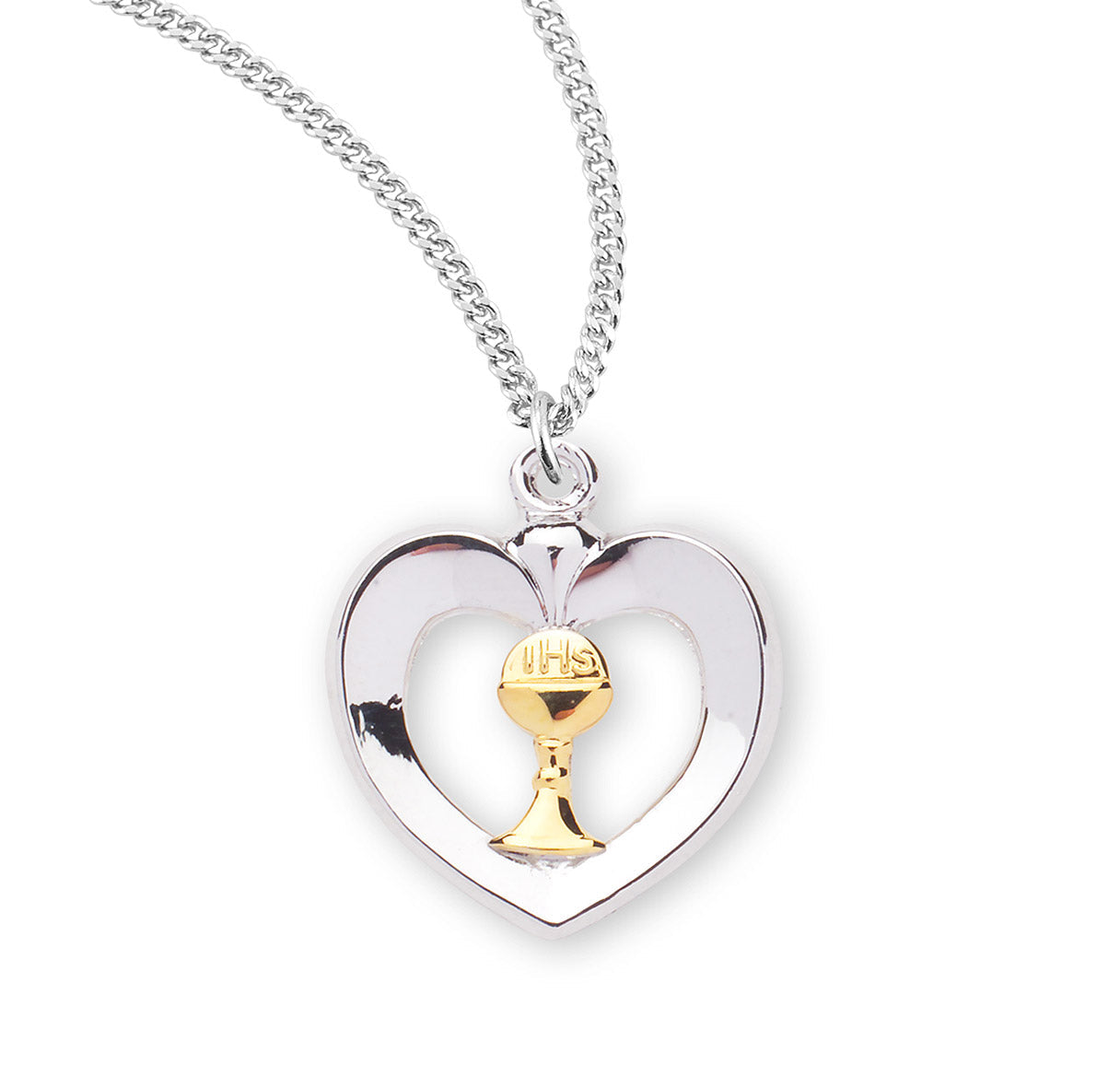 Two-Tone Sterling Silver Heart with a Chalice Necklace | .925 Silver