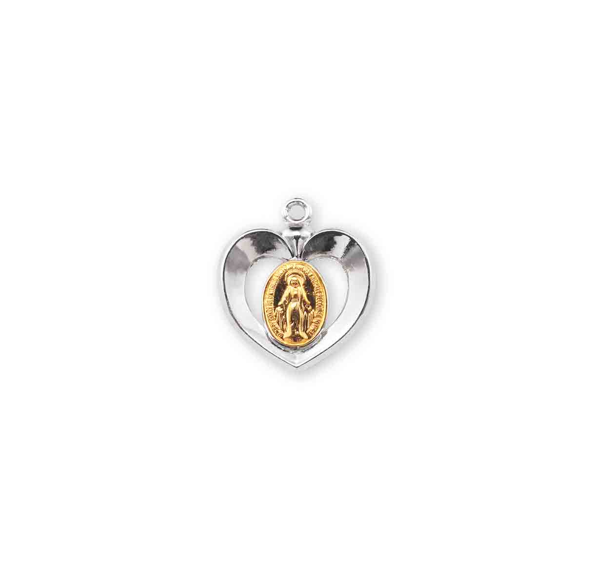 Sterling Silver Oval Two-Tone Miraculous Medal Pendant with Chain | .925 Silver