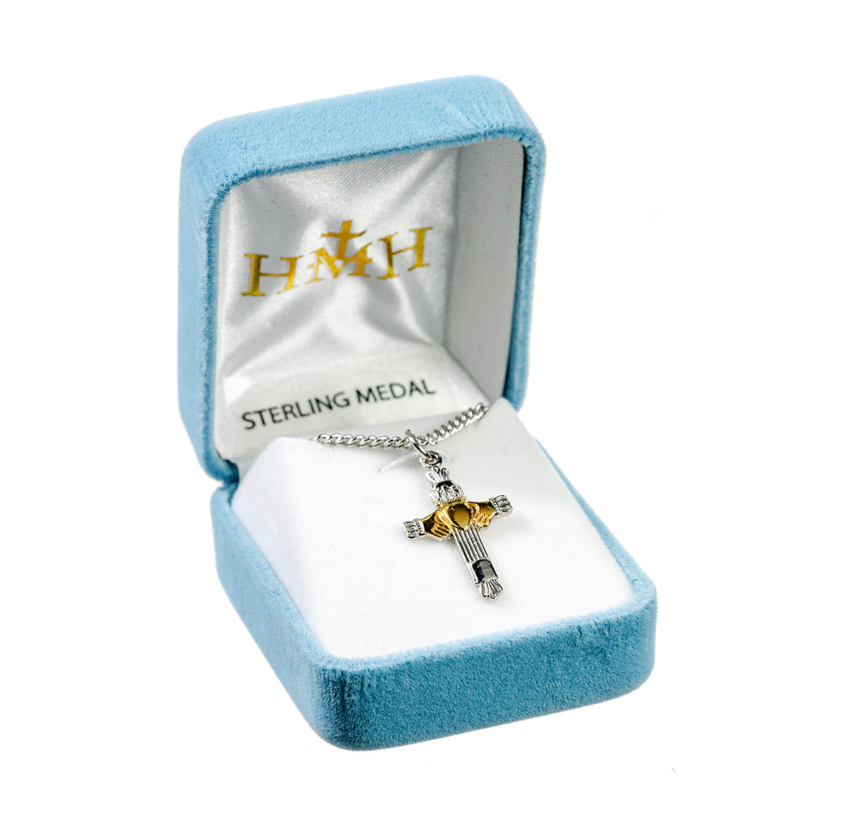 Two-Tone Sterling Silver Claddagh Cross Necklace | .925 Silver