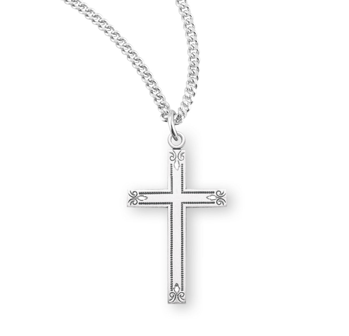 Sterling Silver Flower Tipped Cross Necklace | .925 Silver