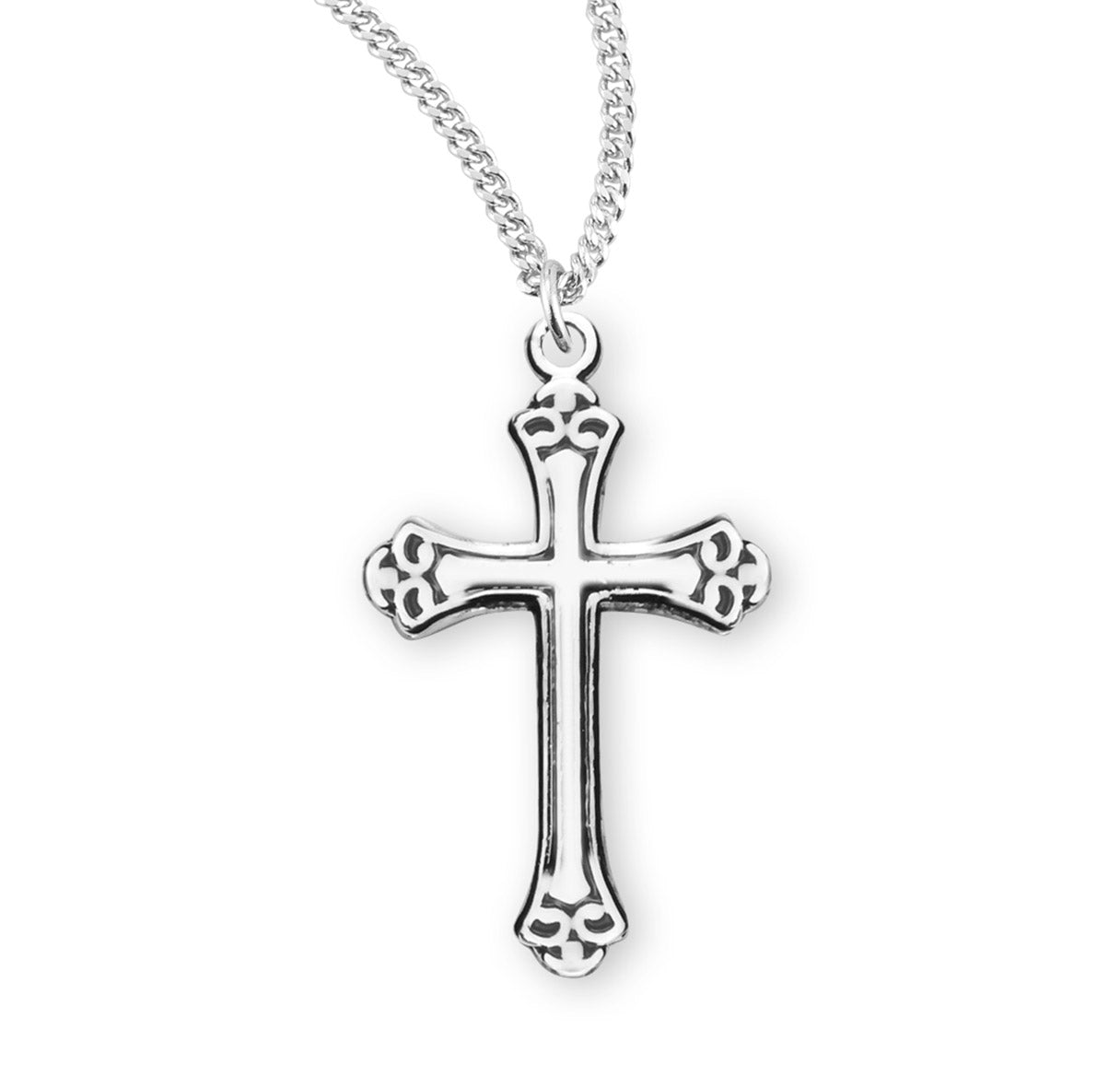 Swirl Tip Black Enameled Sterling Silver Cross Necklace | .925 Silver