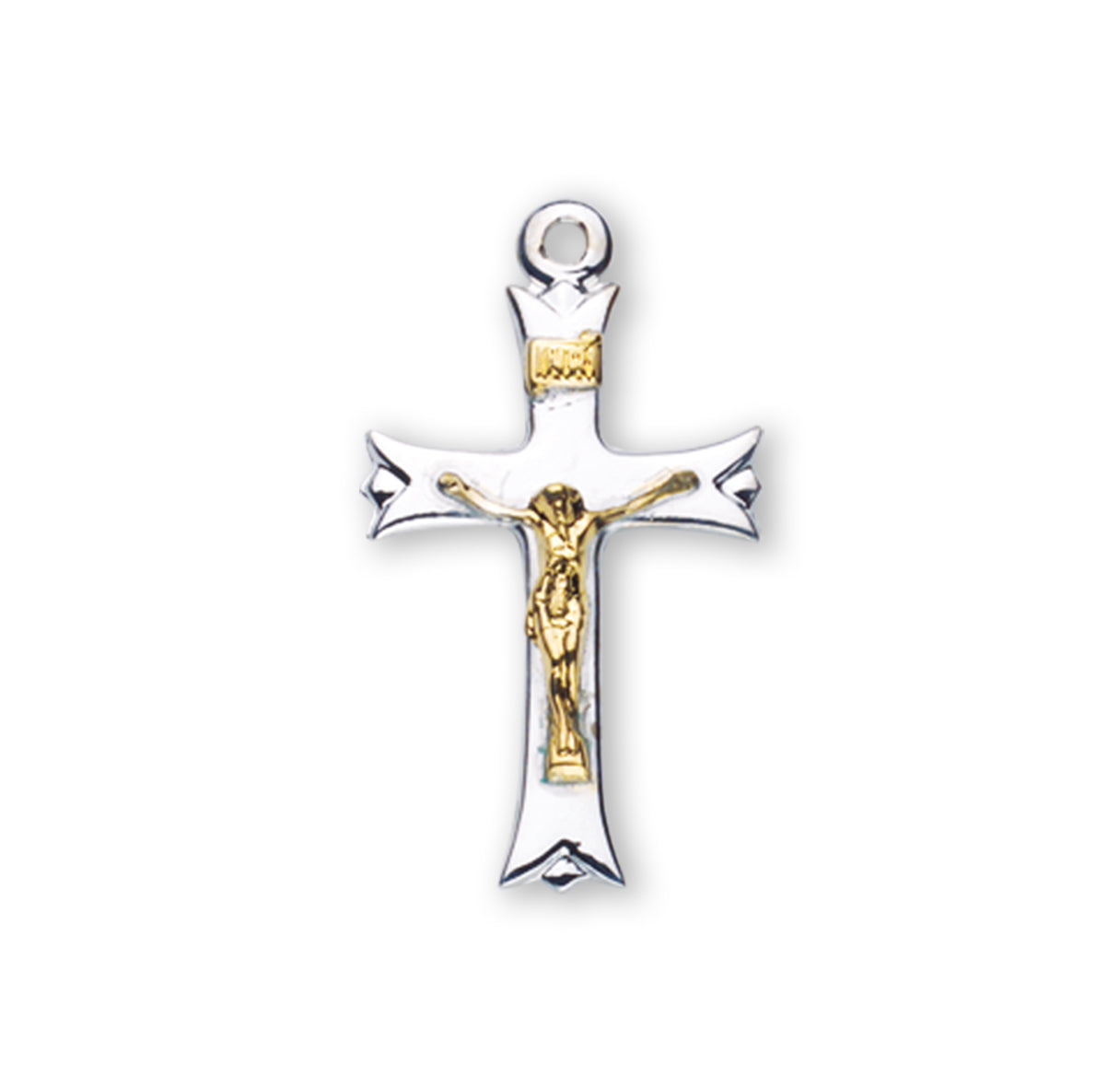 Sterling Silver Two Toned Notched Flared Tip Crucifix Necklace | .925 Silver