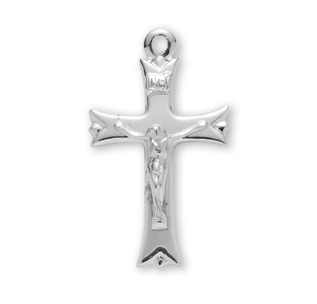 Notched Flared Tipped Sterling Silver Crucifix Necklace | .925 Silver