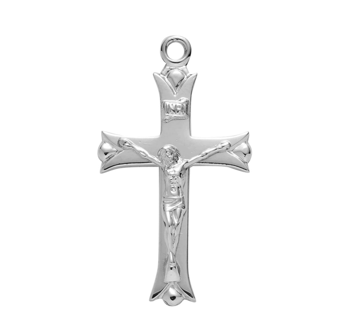 Leaf Tipped Sterling Silver High Polished Crucifix Necklace | .925 Silver