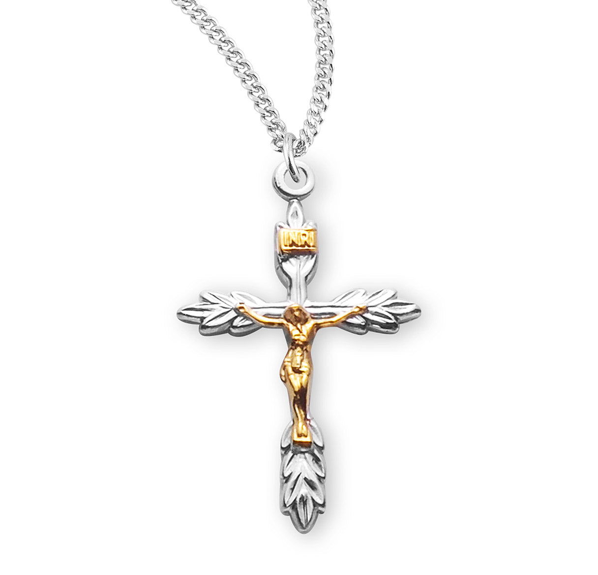Sterling Silver Two Toned Wheat Crucifix Necklace | .925 Silver