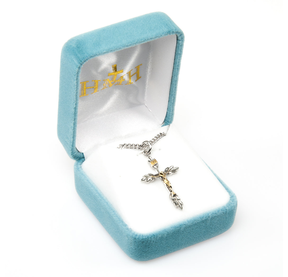 Sterling Silver Two Toned Wheat Crucifix Necklace | .925 Silver