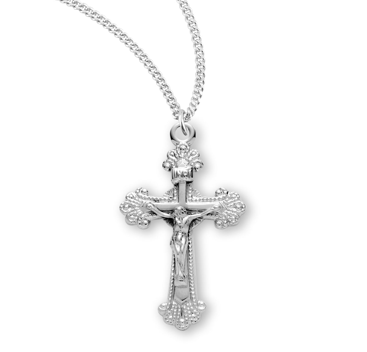 Fancy Engraved Sterling Silver Crucifix Necklace | .925 Silver