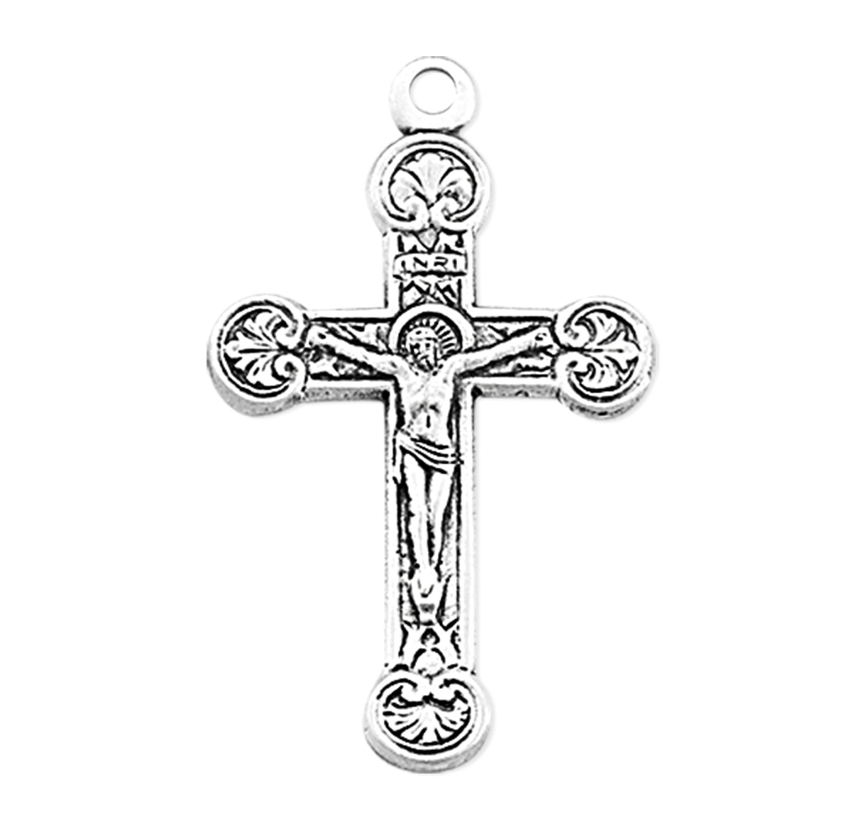 Floret Tipped Sterling Silver Crucifix Necklace | .925 Silver