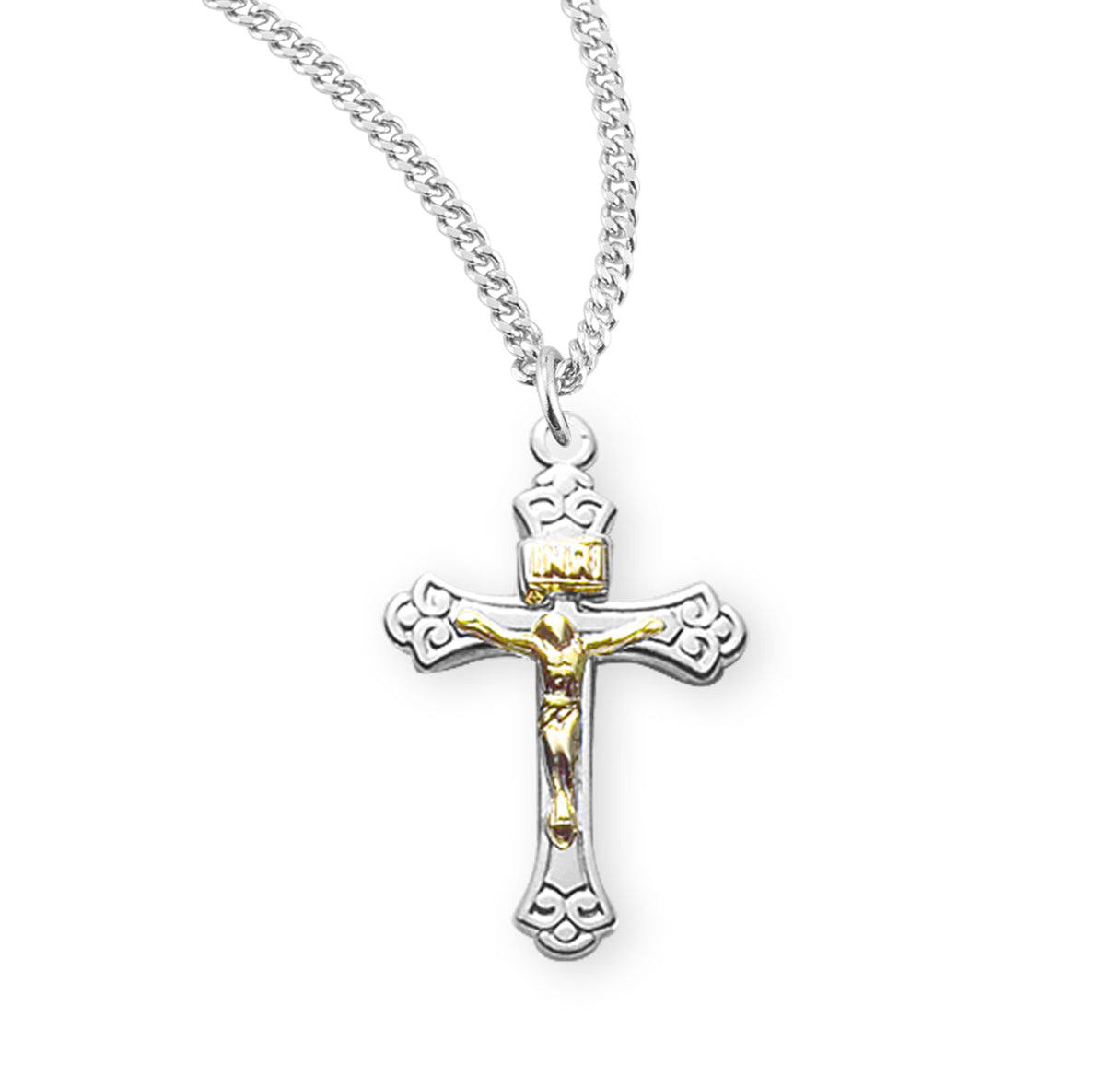 Sterling Silver Tapered Two Toned Crucifix Necklace | .925 Silver