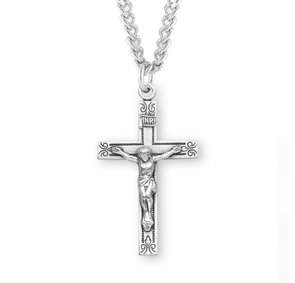 Swirl Design Sterling Silver Crucifix Necklace | .925 Silver