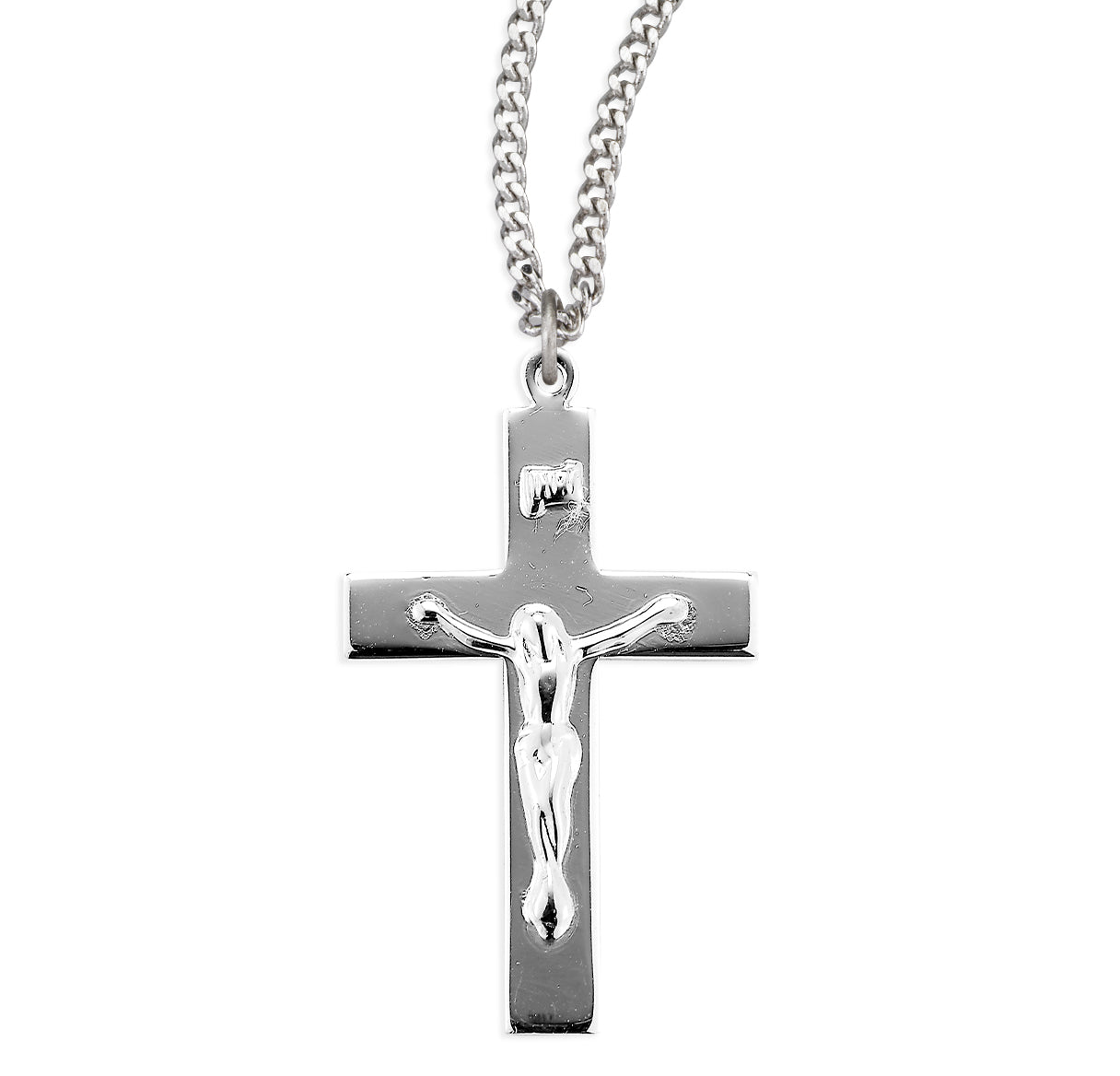Sterling Silver High-Polished Rhodium Plated Crucifix Necklace | .925 Silver