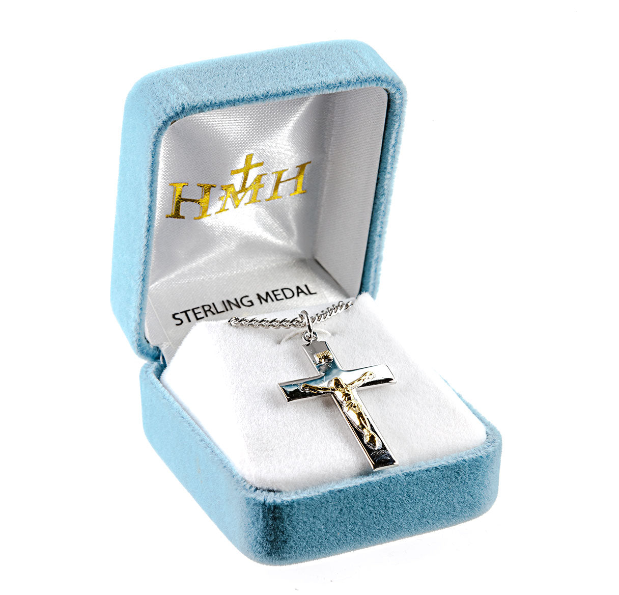 Sterling Silver Two-Tone Crucifix with Gold Plated Corpus Necklace | .925 Silver