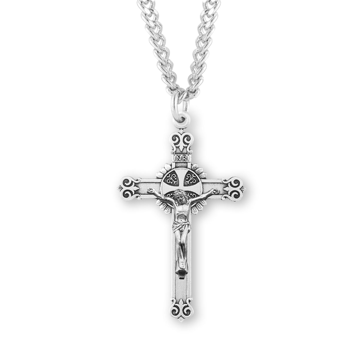 Sterling Silver Swirl Tip Crucifix Necklace | .925 Silver