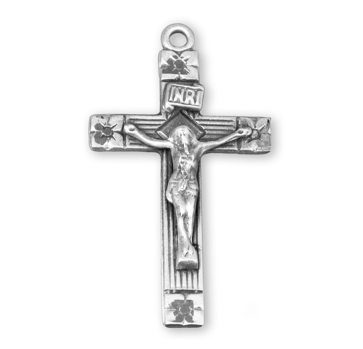 Flower Tipped Sterling Silver Crucifix Necklace | .925 Silver