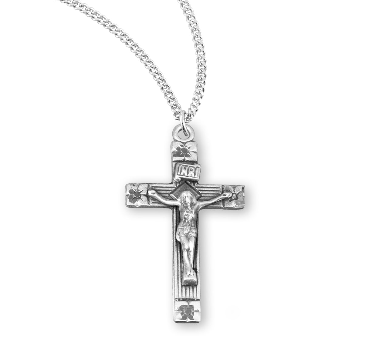 Flower Tipped Sterling Silver Crucifix Necklace | .925 Silver