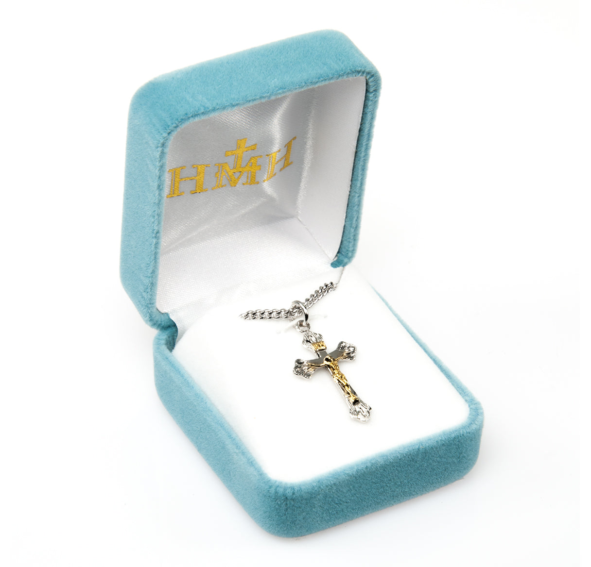 Swirled Sterling Silver Two Toned Crucifix Necklace | .925 Silver