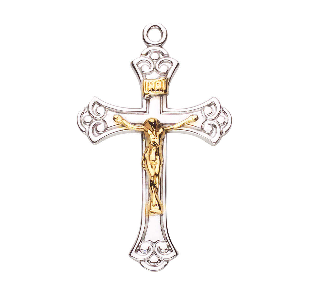 Swirled Sterling Silver Two Toned Crucifix Necklace | .925 Silver