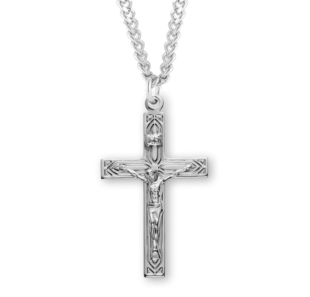 Art Deco Style Sterling Silver High Polished Crucifix Necklace | .925 Silver