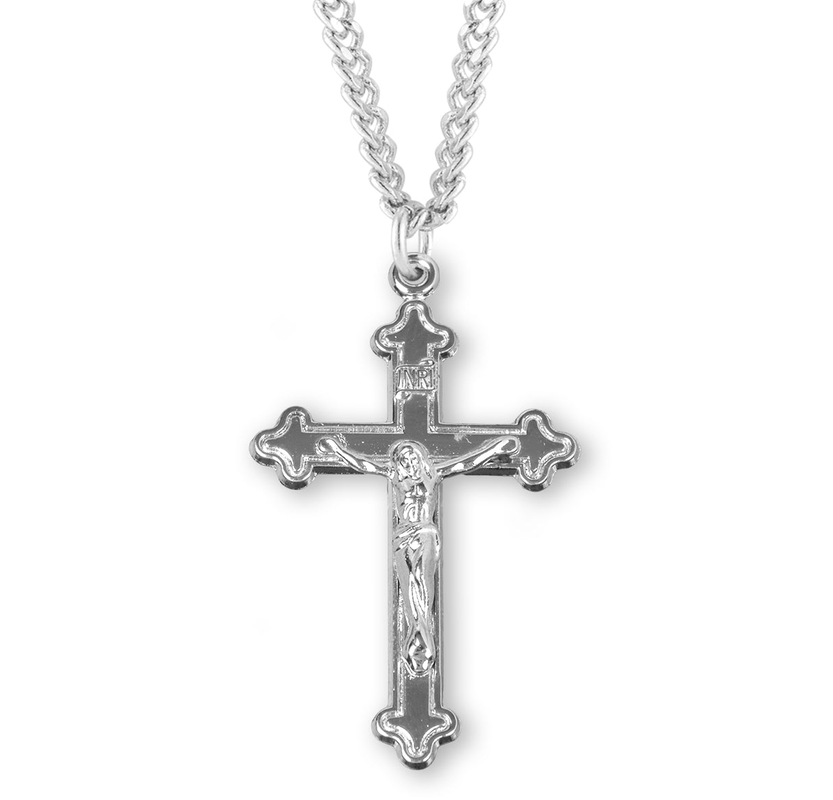 High Polished Budded Sterling Silver Crucifix Necklace | .925 Silver