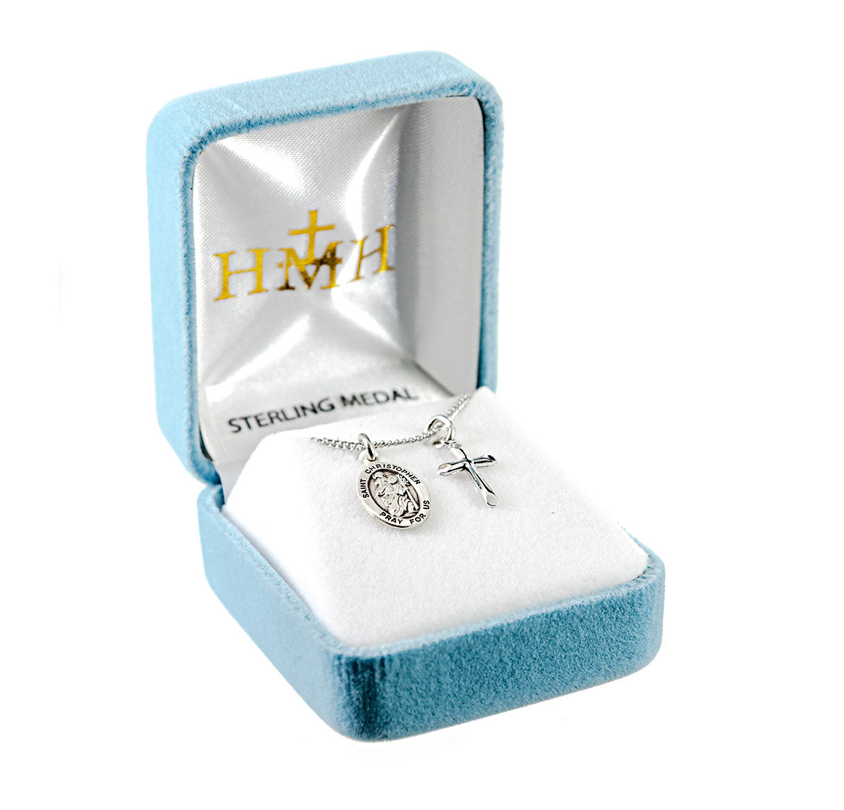 Sterling Silver St. Christopher Medal and Small Cross Necklace | .925 Silver