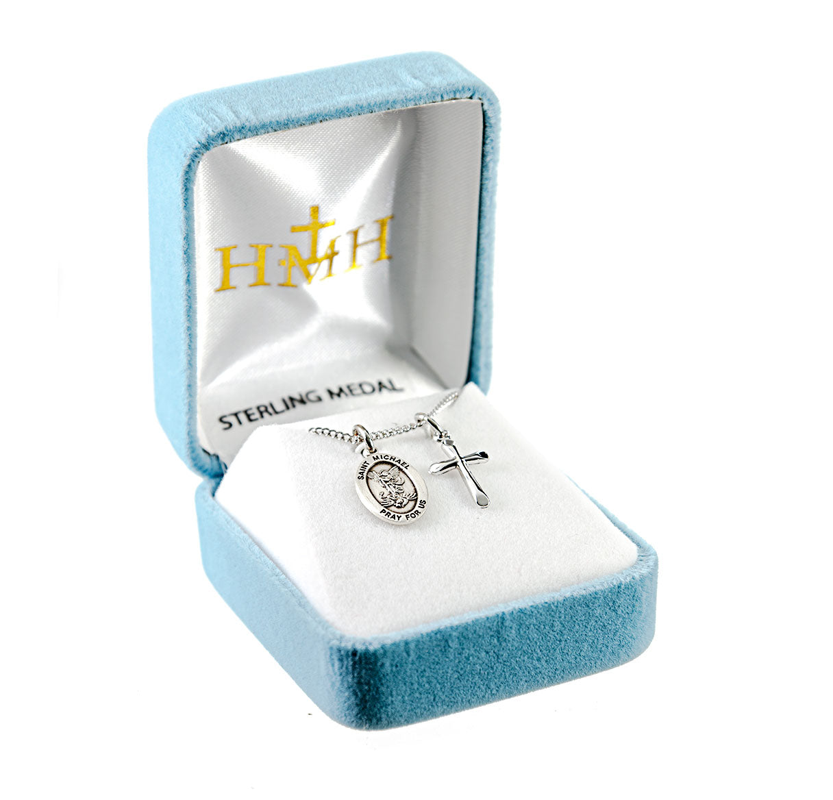 Sterling Silver Small St. Michael Medal and Small Cross Necklace | .925 Silver