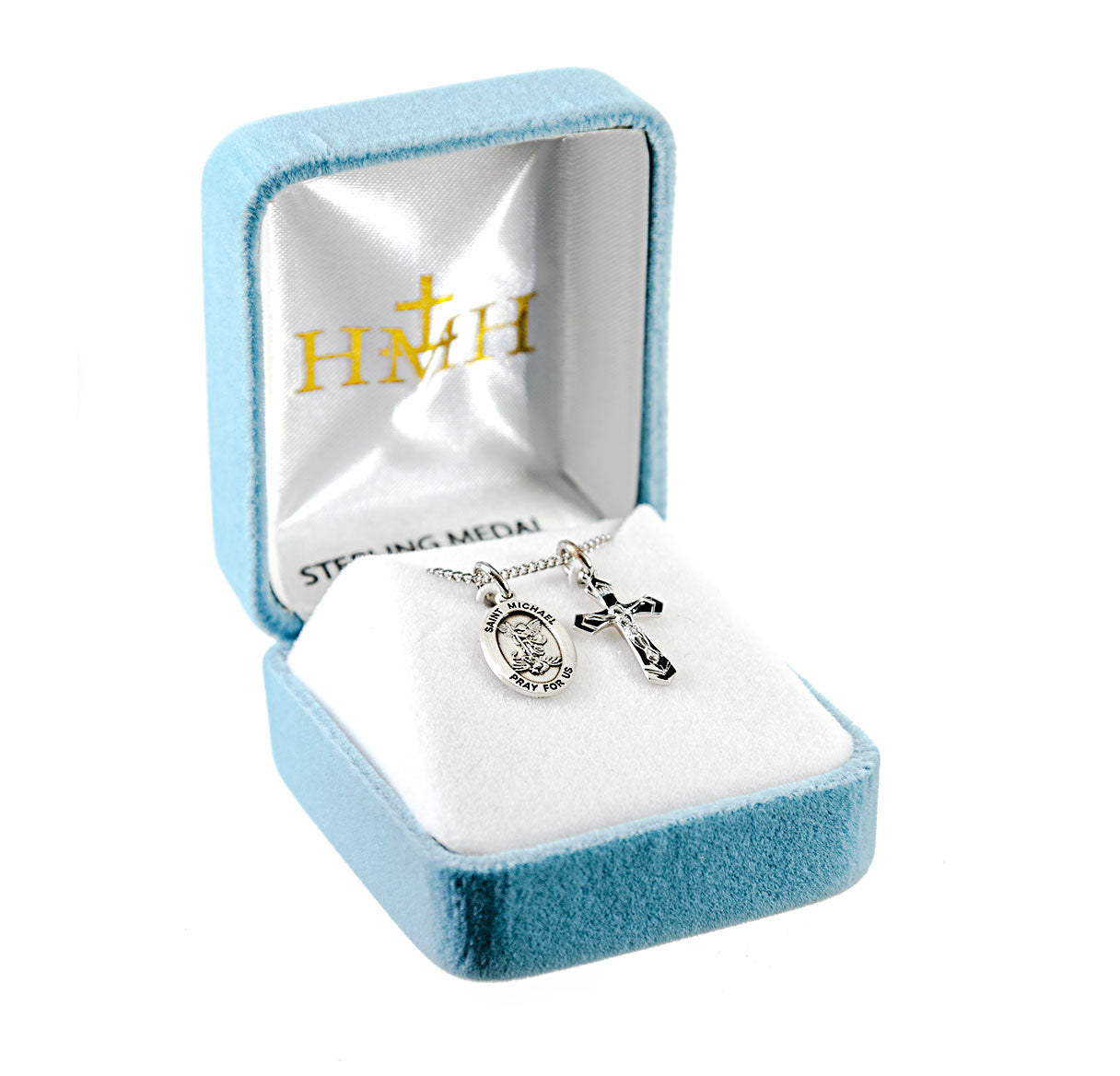Sterling Silver Small St. Michael Medal and Small Crucifix Necklace | .925 Silver