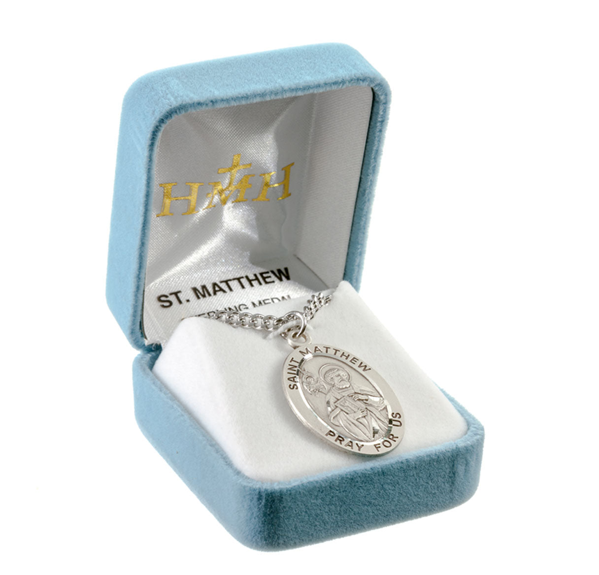Patron Saint Matthew Oval Sterling Silver Medal Pendant with Chain | .925 Silver