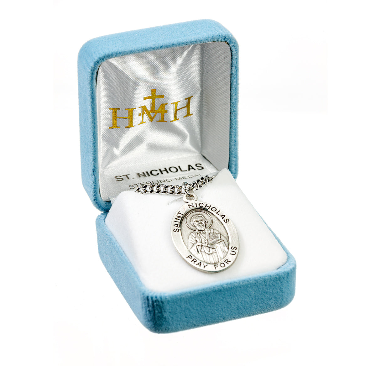Patron Saint Nicholas Oval Sterling Silver Medal Pendant with Chain | .925 Silver