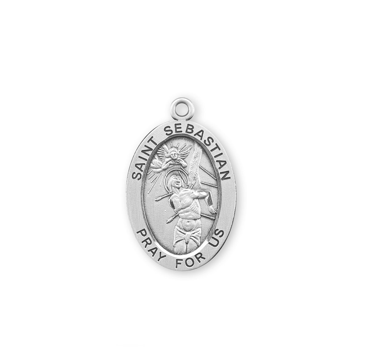 Patron Saint Sebastian Oval Sterling Silver Medal Pendant with Chain | .925 Silver