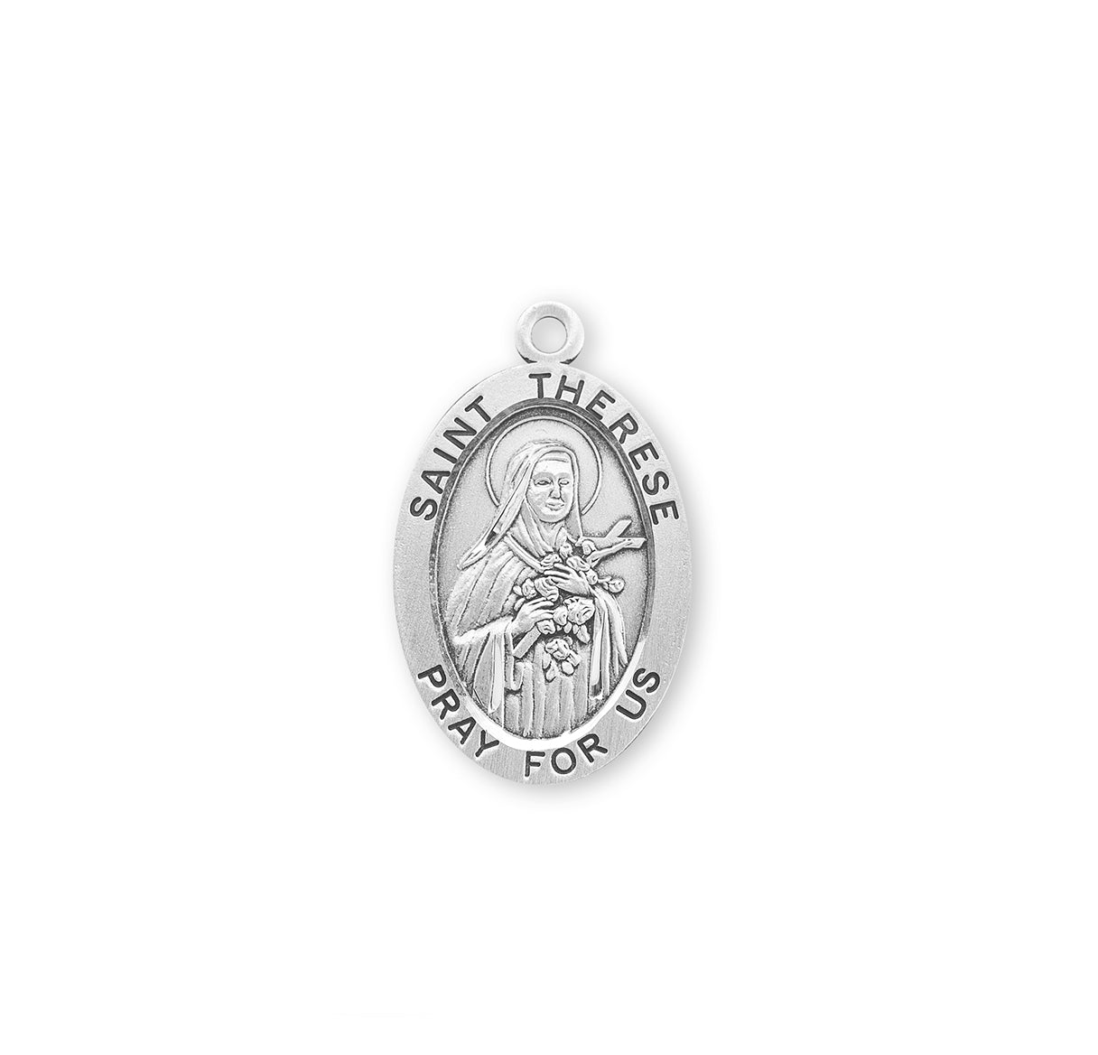 Patron Saint Therese of Lisieux Oval Sterling Silver Medal Pendant with Chain | .925 Silver