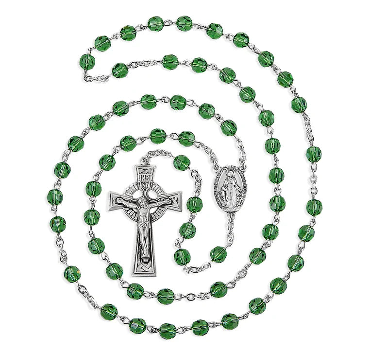 Sterling Silver Rosary Handmade with Crystals by Swarovski® 6mm Erinite Faceted Round Beads by HMH | .925 Silver