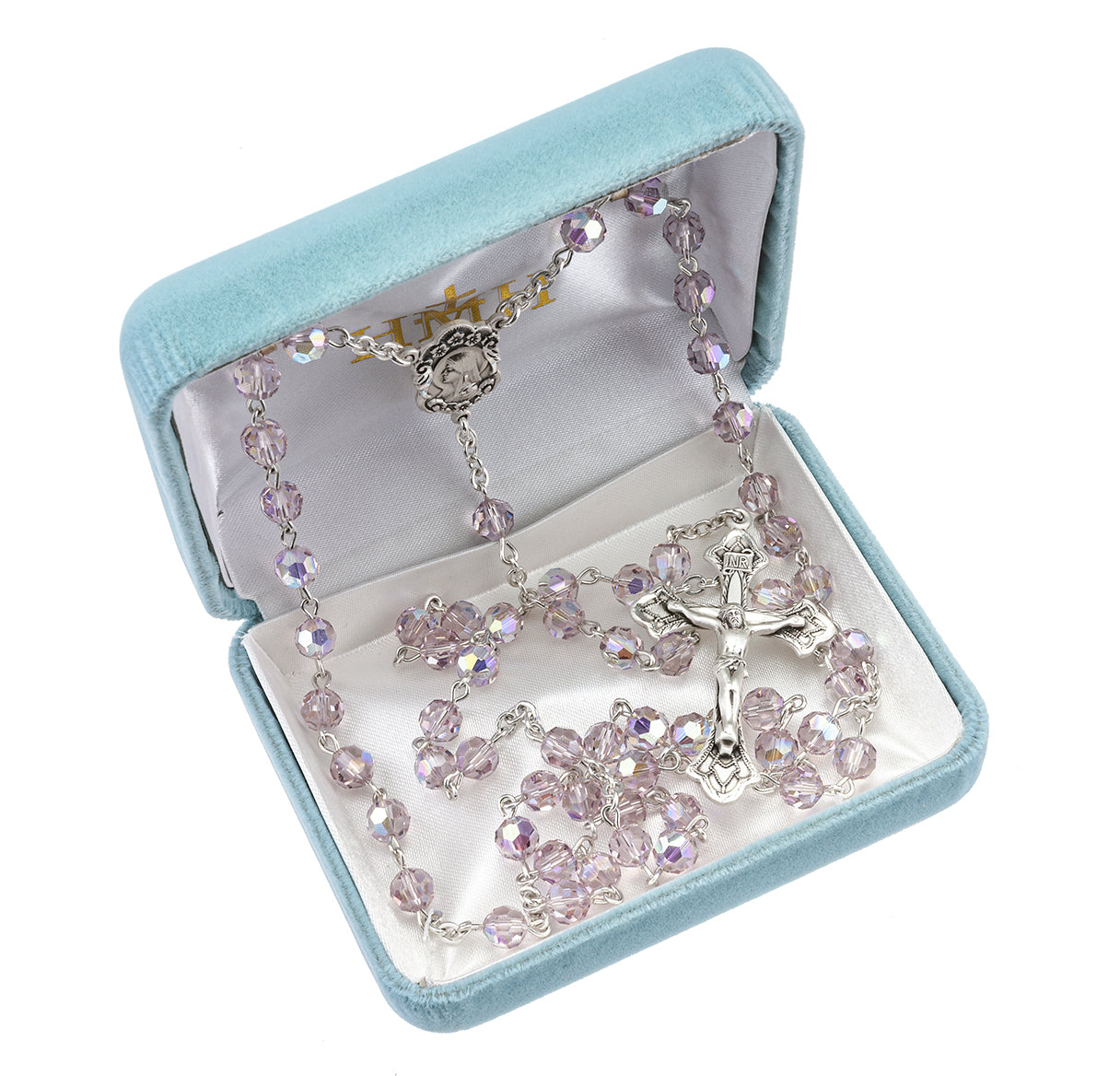 Sterling Silver Rosary Handmade with finest Austrian Crystal 6mm Light Amethyst Faceted Round Beads by HMH | .925 Silver
