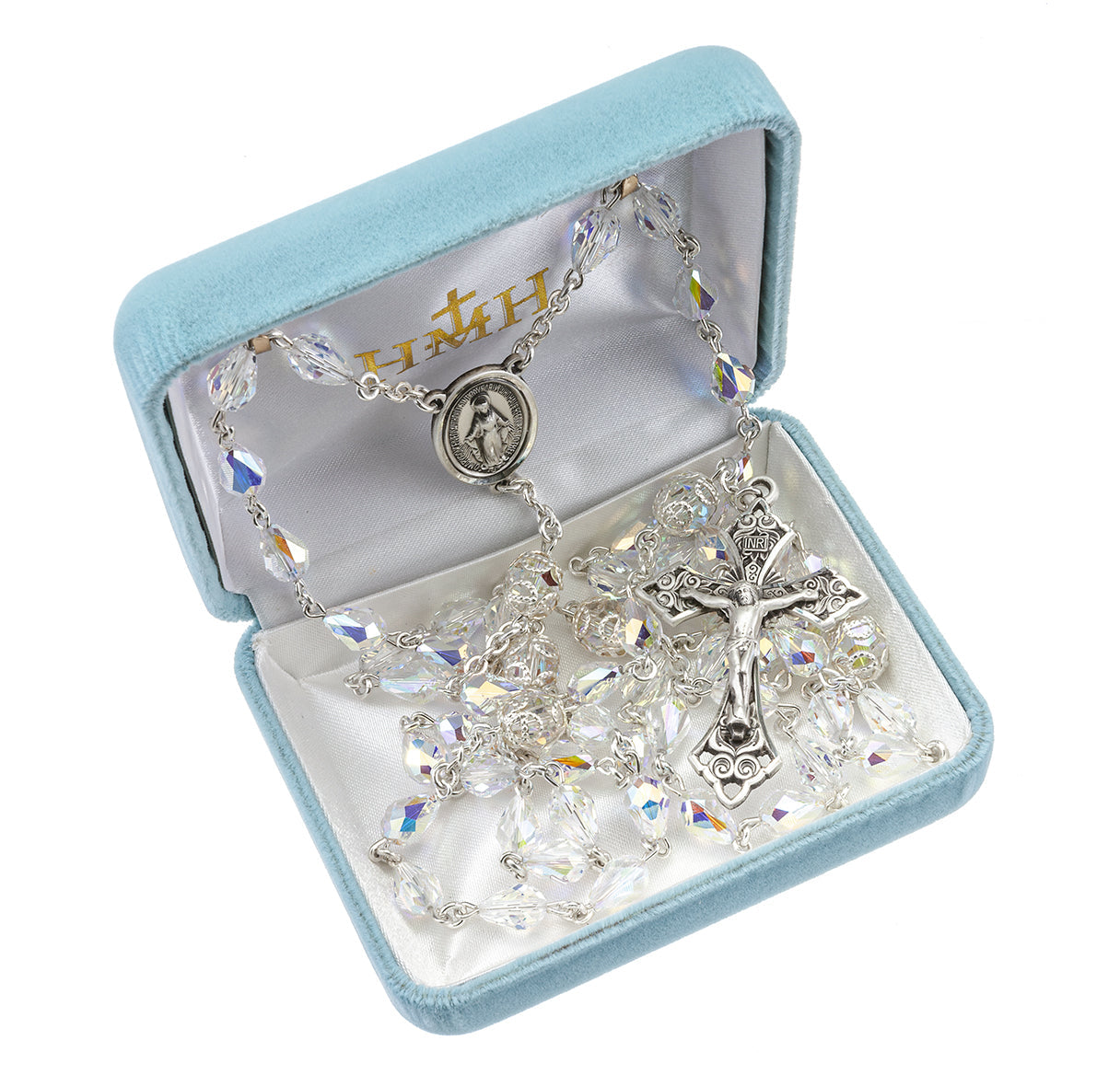 Aurora Tear Shape finest Austrian Crystal Sterling Silver Rosary | .925 Silver