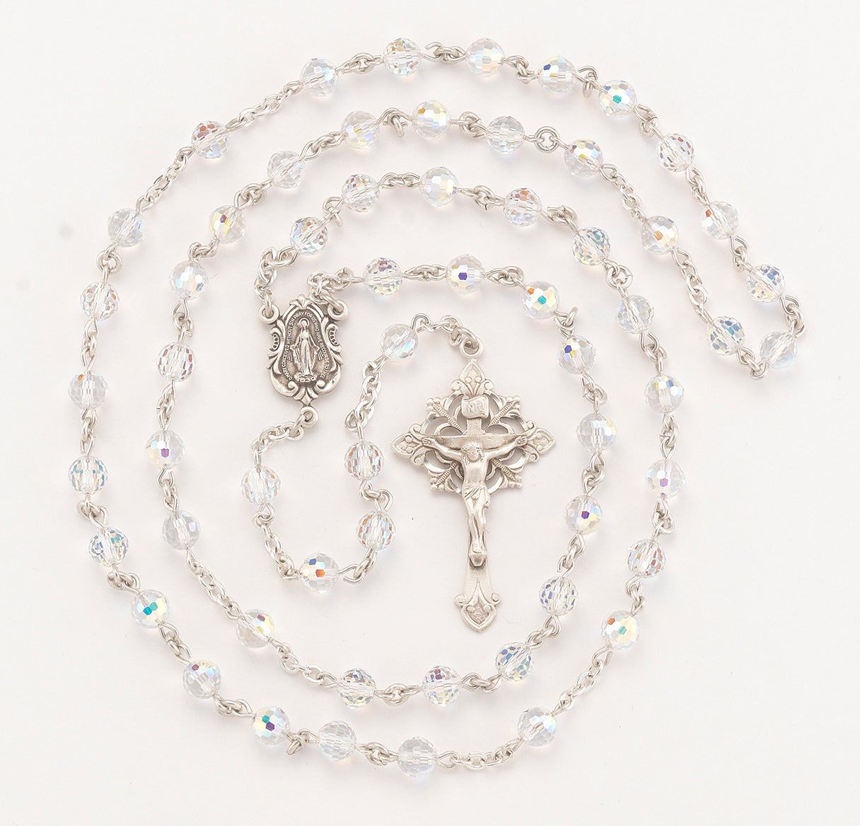 Sterling Silver Rosary Handmade with finest Austrian Crystal 8mm Round Multi-Faceted Beads by HMH | .925 Silver
